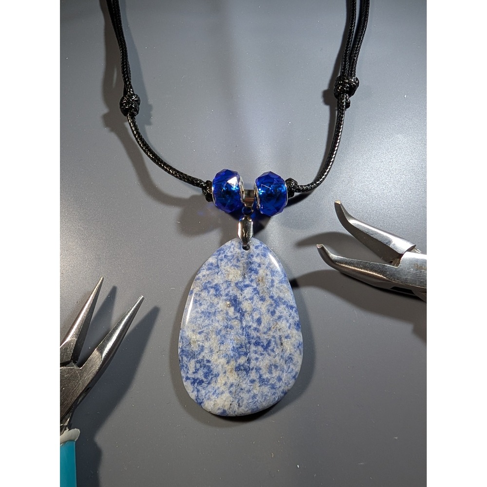 Blue Sodalite Gemstone Teardrop Pendant Adjustable Black Cord Necklace